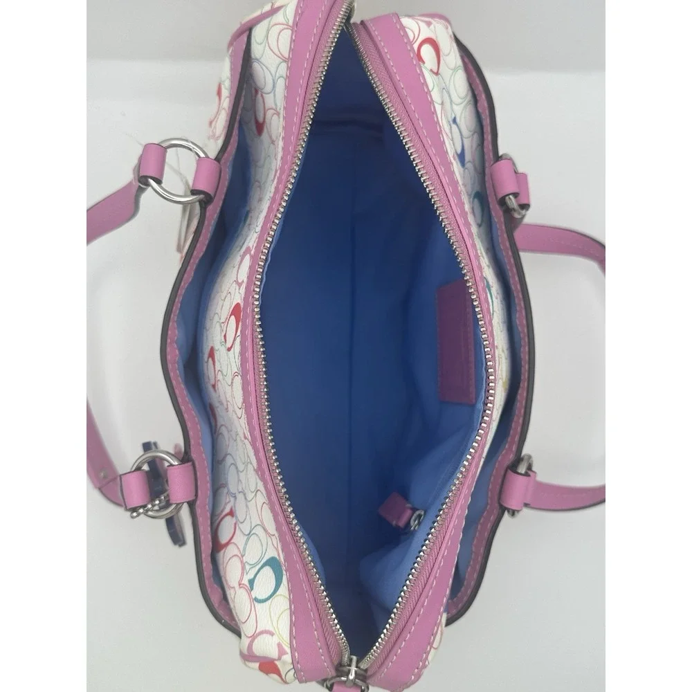 Coach Signature Multicolor Logo Satchel Top Handle Bag Zip Pink Trim Gold HW
